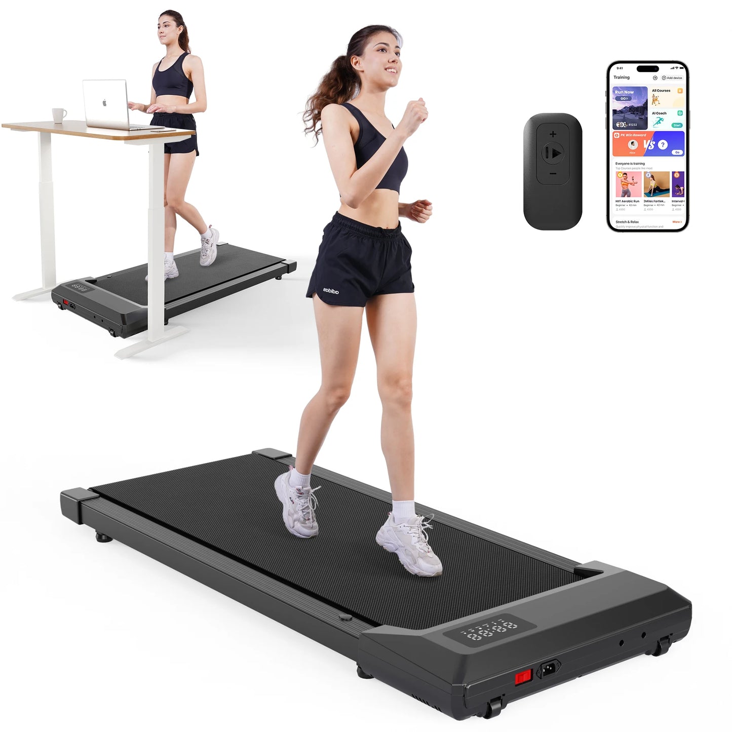 39.37inch Under Desk Treadmill 350lbs Portable Treadmills for Home/Office Walkingpad App/Remote Control LCD Screen Data Tracking
