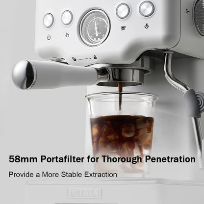 Petrus Espresso Coffee Machine Stainless Steel Coffee Maker With 58MM Portafilter Commercial Steam Wand Milk Frother(220V)