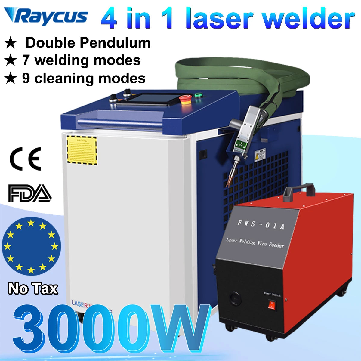 Double Pendulum 3000W Raycus 4 in 1 Laser Cleaning Welding Cutting for Metal Handheld Fiber Laser Welding Machine Laser Welder