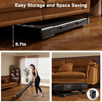 3.0HP Raceable Walking Pad Under Desk Treadmill with 9% Incline Adjustable Speed 1-6KM/H LCD Screen Display 136KG Load For Home