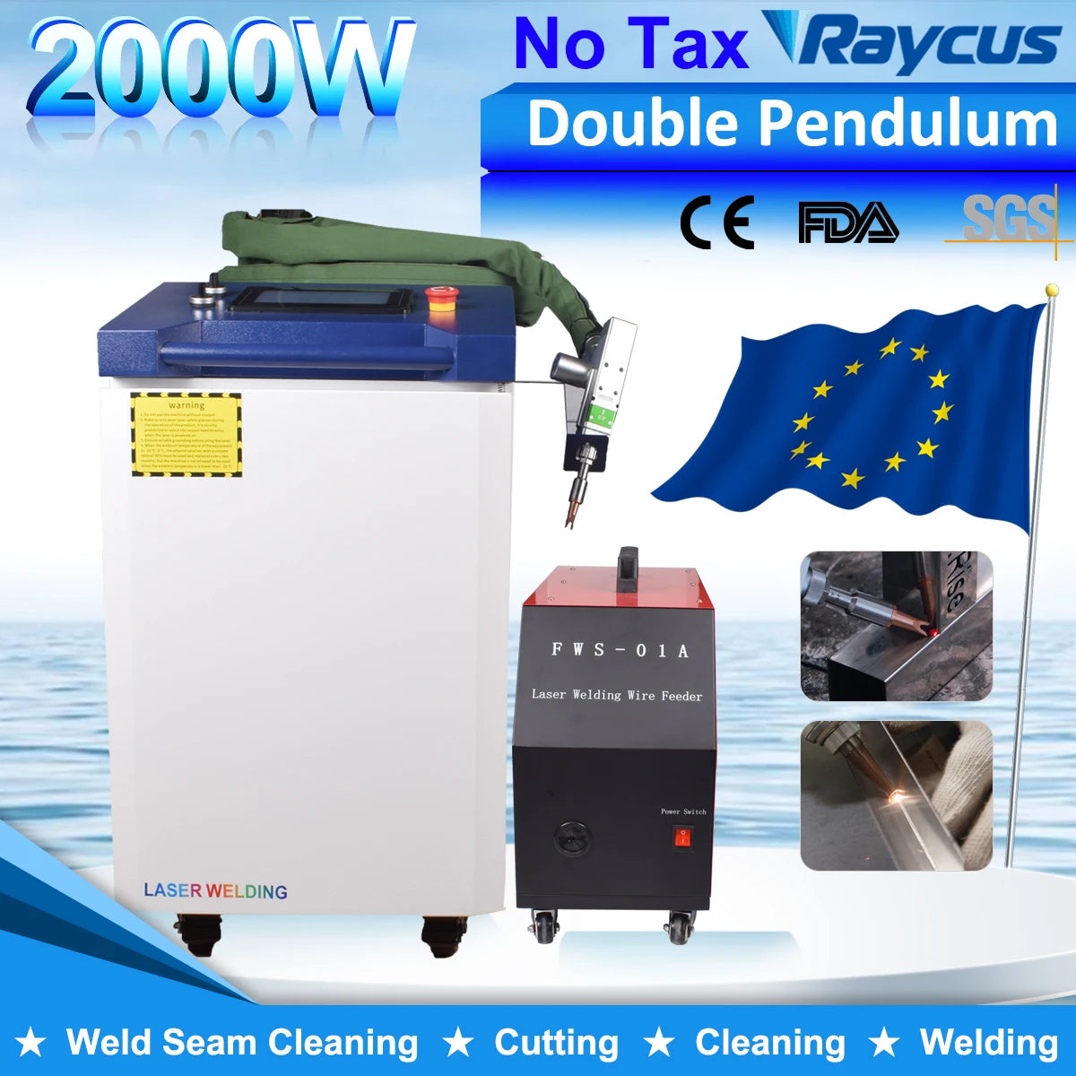 2000W Raycus Laser Welder 4 in 1 Laser Welding Cleaning Cutting for Metal Double Pendulum Handheld Fiber Laser Welding Machine