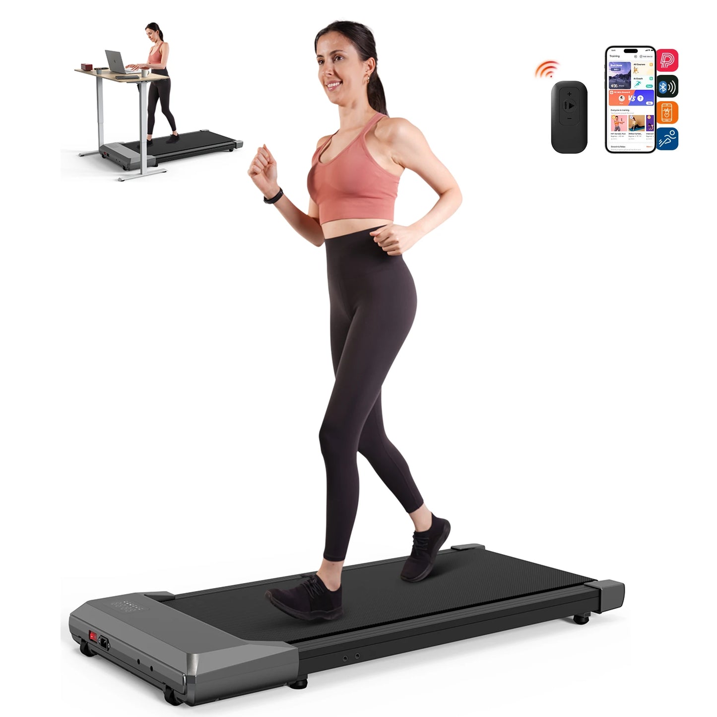 2in1 Run-Walking Pad Small Treadmill for Home&Office Under Desk Treadmill with LED Display 45db Quiet Portable Mini Treadmill