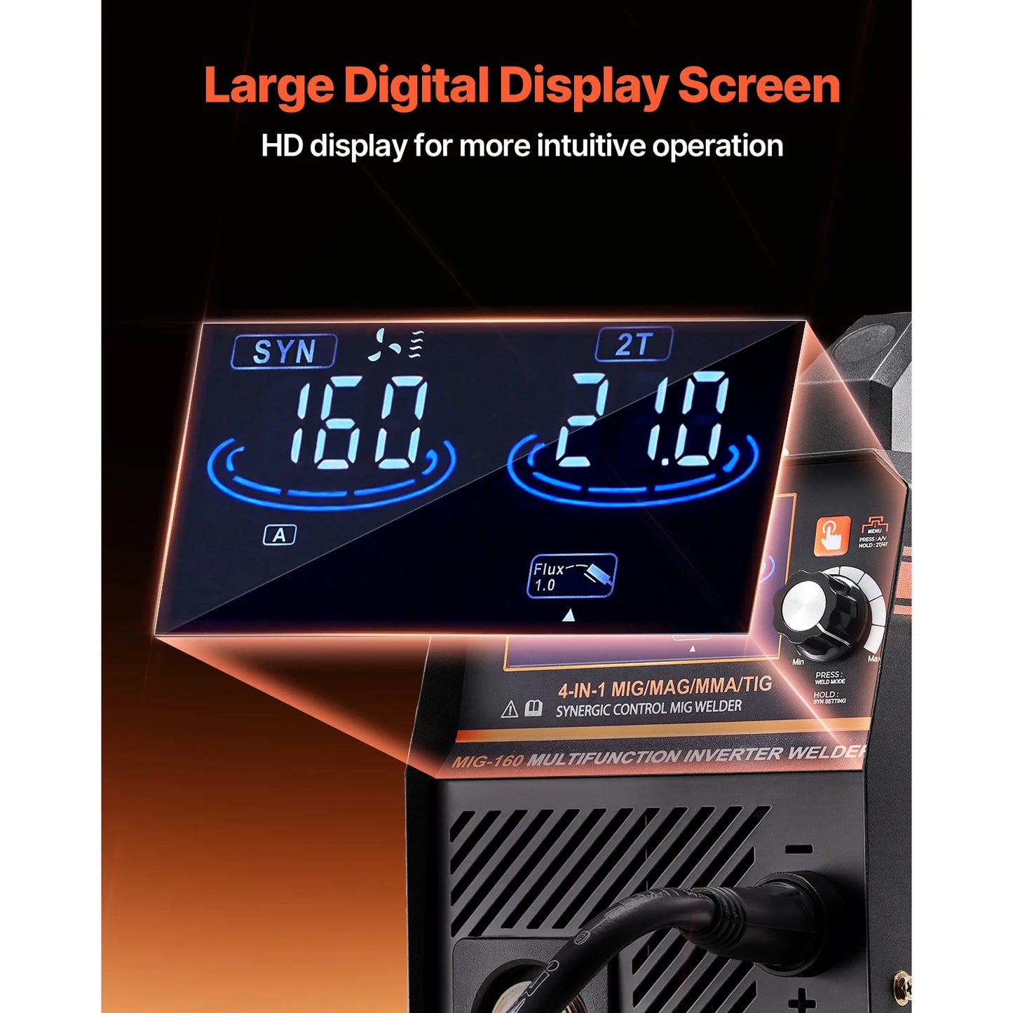 SucceBuy 4 in 1 MIG Welding Machine Gas MIG 160A 200A Multi-Process Synergic Mig Welder w/ IGBT Inverter LCD Screen Display MIG