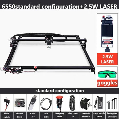 Black CNC 6550 2-Axis NEW CNC Engraving Machine Work Area 65*50cm 20w Laser Engraver With Emergency Stop For Cut Wood MDF