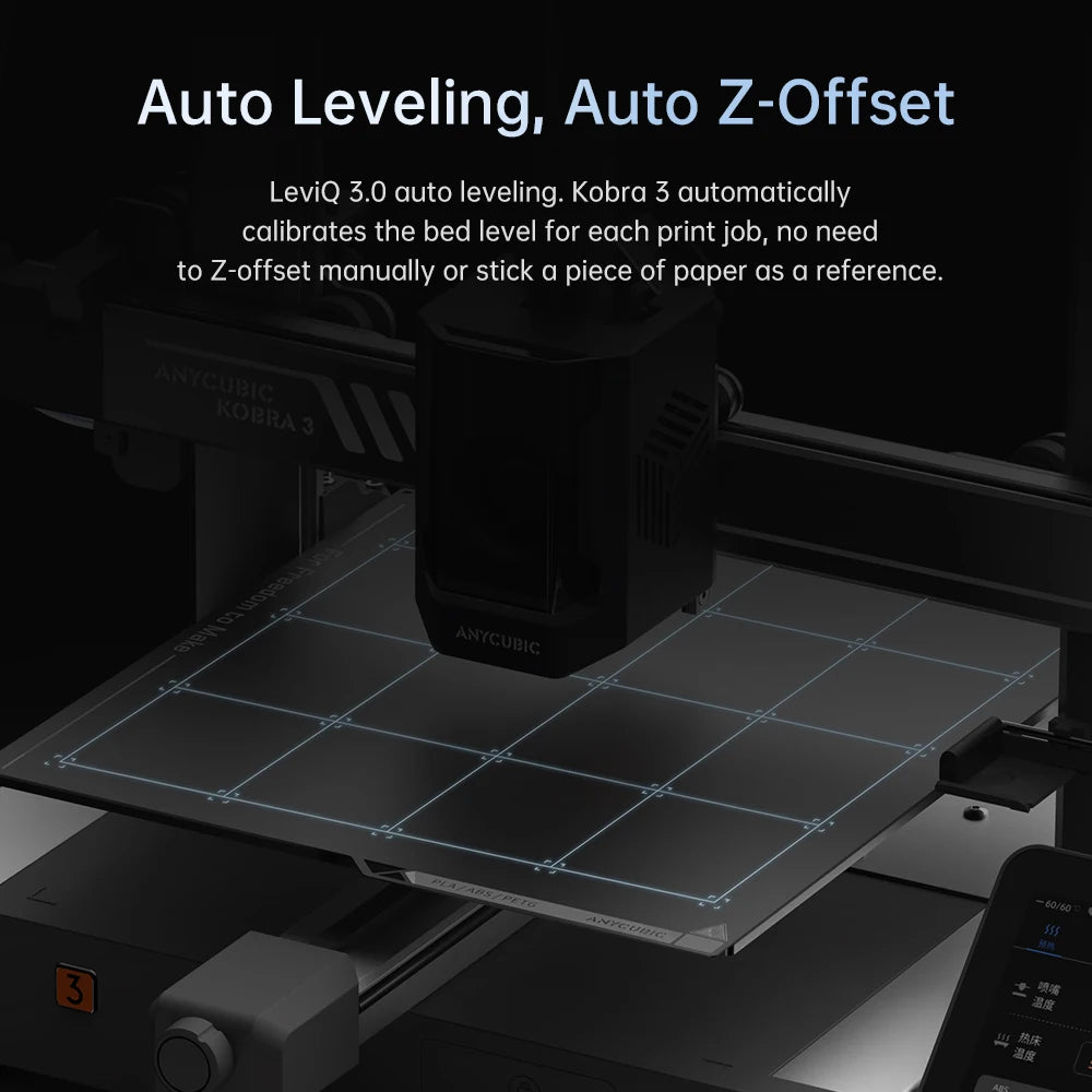 ANYCUBIC Kobra 3 FDM Max 600mm/s Print Speed 3d Printer 25-Point Automatic Leveling With 9.8 x8.7 x 8.7inch Print Size