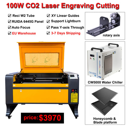100W Laser Engraving Machine CO2 Laser Engraver 1080 Laser Cutting Machine CO2 Laser RECI W2 Tube Wood Fabrics Leather EU Stock