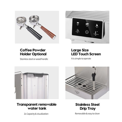 Commercial 15-Bar Semi-Automatic Espresso Coffee Maker - Large Stainless Steel Brewing Machine for Professional Cafes