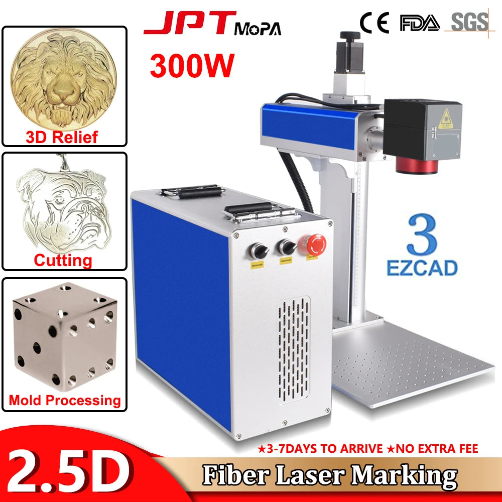 2.5D 300W JPT Mopa Fiber Laser Marking Cutting Machine 3D Relief Deep Engraving for All Metal 200W Fiber Laser Deep Engraver