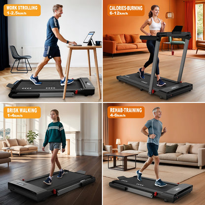 Mettlematic 2-in-1 Treadmill for Home, 12 Km/H, Dual Led Display, 12 Programs, Foldable, Shock-Absorbing, App Compatible, 2-Year