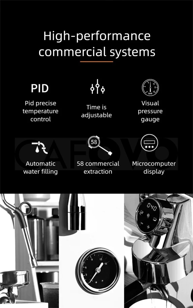 CAFOVO CM6005 Commercial Espresso Machine 3100W Dual Pump Triple Boiler PID Temperature Control 3-Hole Steam Wand Cafe Home Use
