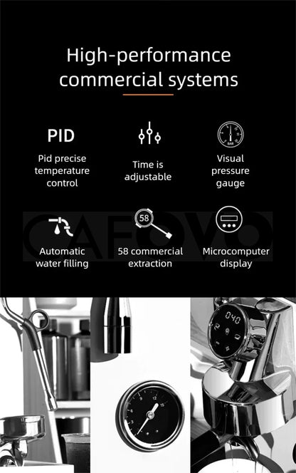 CAFOVO CM6005 Commercial Espresso Machine 3100W Dual Pump Triple Boiler PID Temperature Control 3-Hole Steam Wand Cafe Home Use