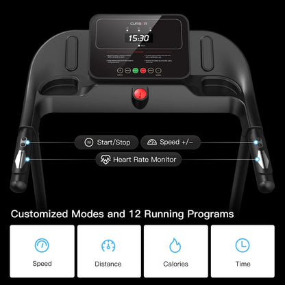 Home Folding Treadmill with Pulse Sensors, 2.5 HP Quiet Brushless, 7.5 MPH, 265 lbs Capacity