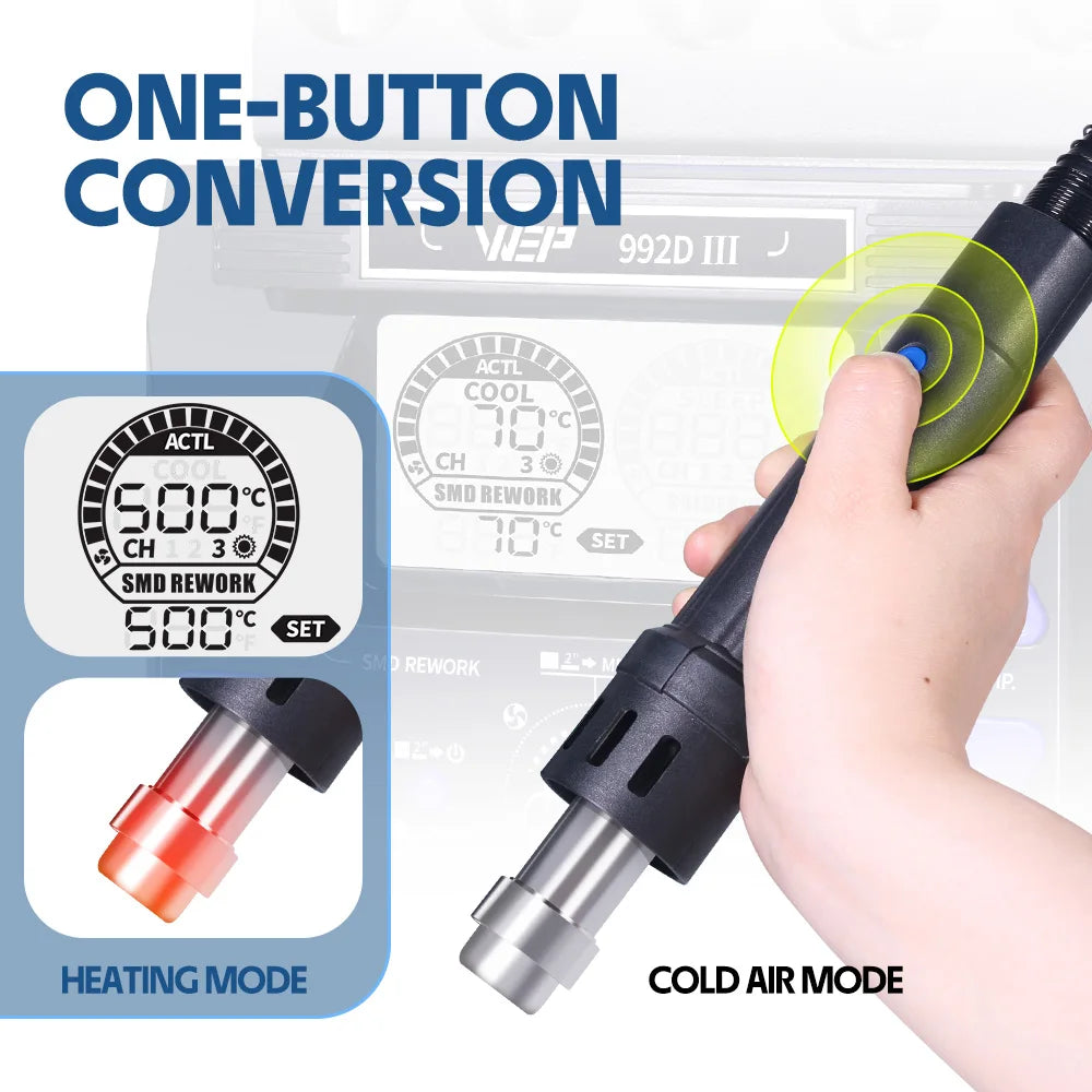 WEP 2-in-1 992D-III 1220W Hot Air Rework Station Microcomputer Digital Display C245 Soldering Iron Station Welding Repair Tool