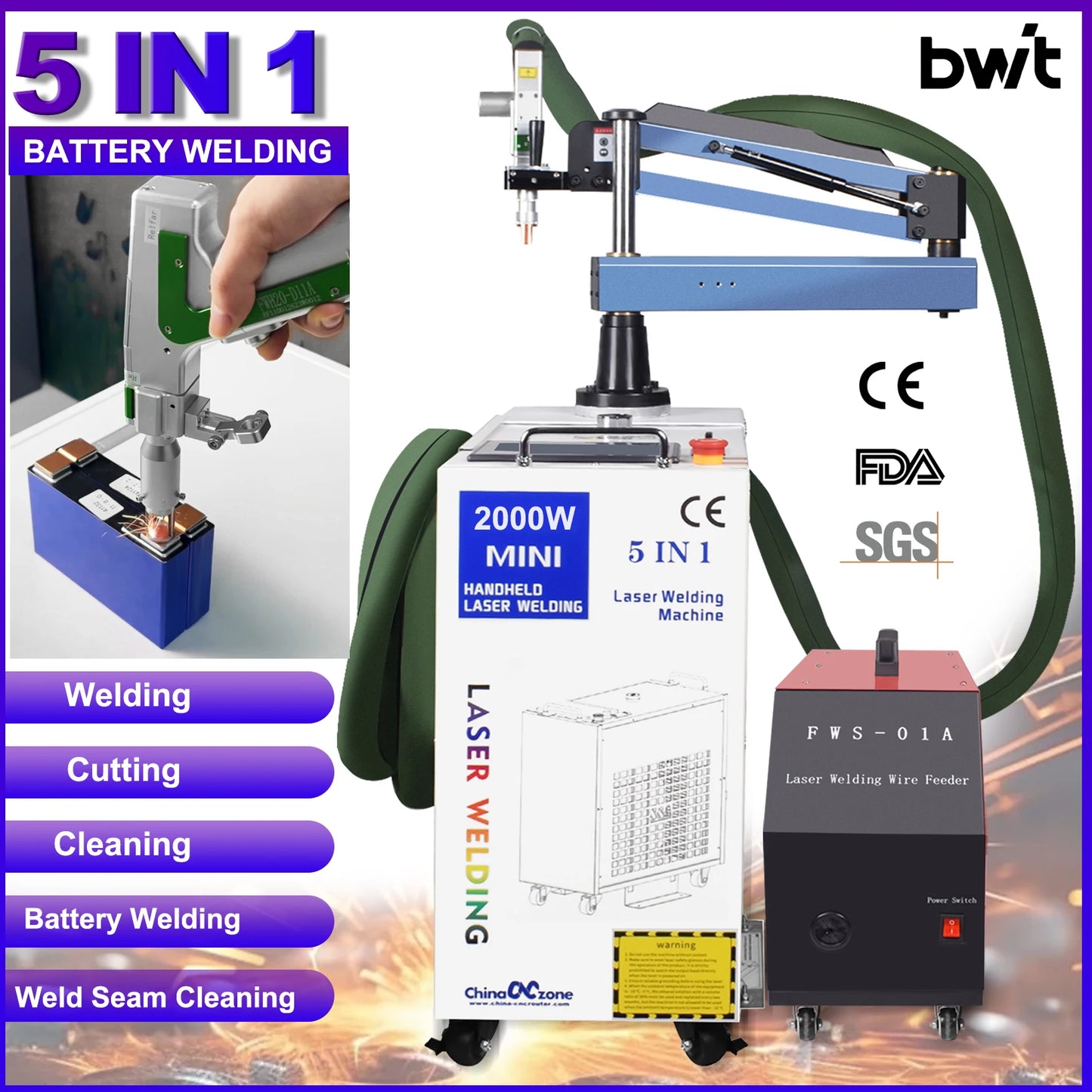 2000W 5 in 1 Fiber Laser Battery Welding Cleaning Cutting welding Machine Double Swing Handheld 1500W Laser Welder for All Metal