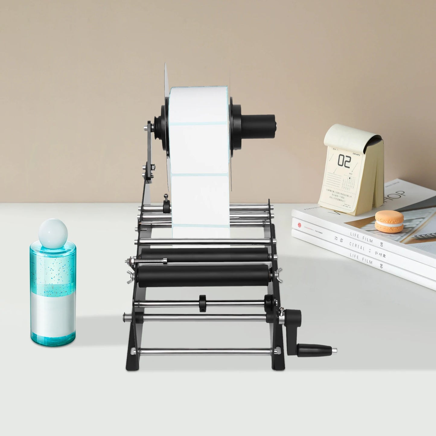 MT-30 Manual Round Labeling Machine, Bottle Labeler W/ Handle, for Glass Plastic Metal Cans Bottles Label Applicator