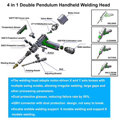 2000W Raycus Fiber Laser Welding Machine 4 in 1 Laser Welding Cutting Cleaning Machine Handheld Double Wobble Fiber Laser Welder