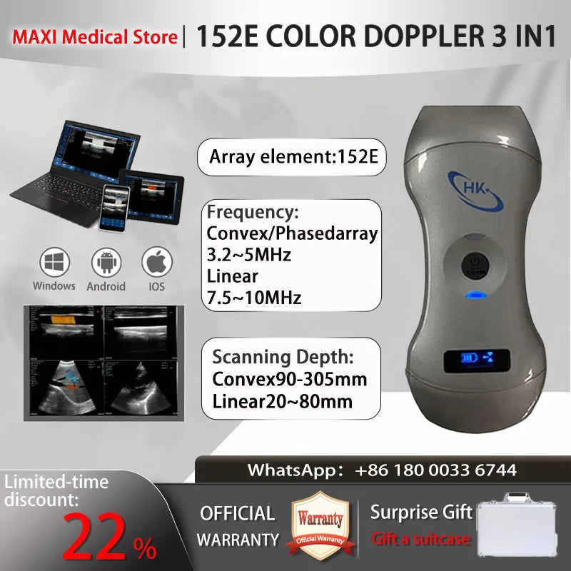 Portable Wireless Ultrasound Probe scanner machine WIFI ultrasound scanner Machine support iOS Android Windows free suitcase