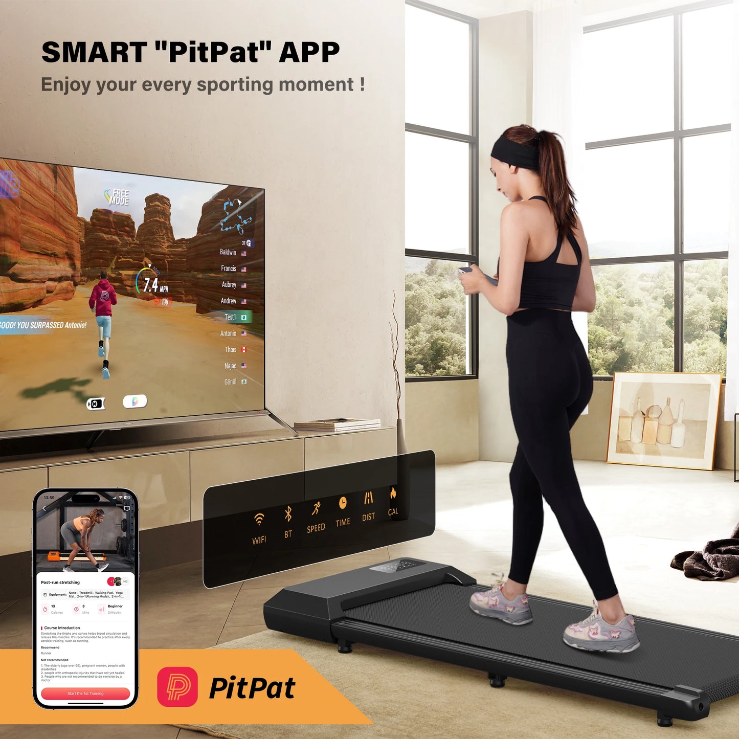 Smart Under Desk Treadmill for Home Office,Treadmill with APP&Remote Control, LCD Screen, Quiet Walking Jogging Exercise Machine