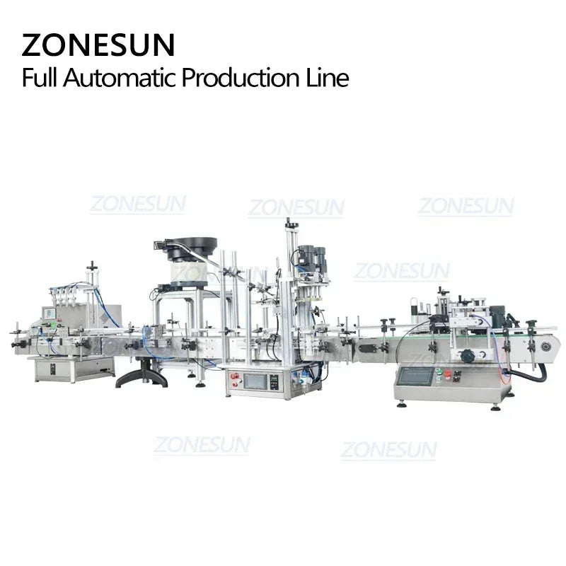 ZONESUN ZS-FAL180C10 Desktop Automatic 4 Heads Ink Gel Liquid Filling Round PET Bottle Capping Labeling Machine With Cap Feeder