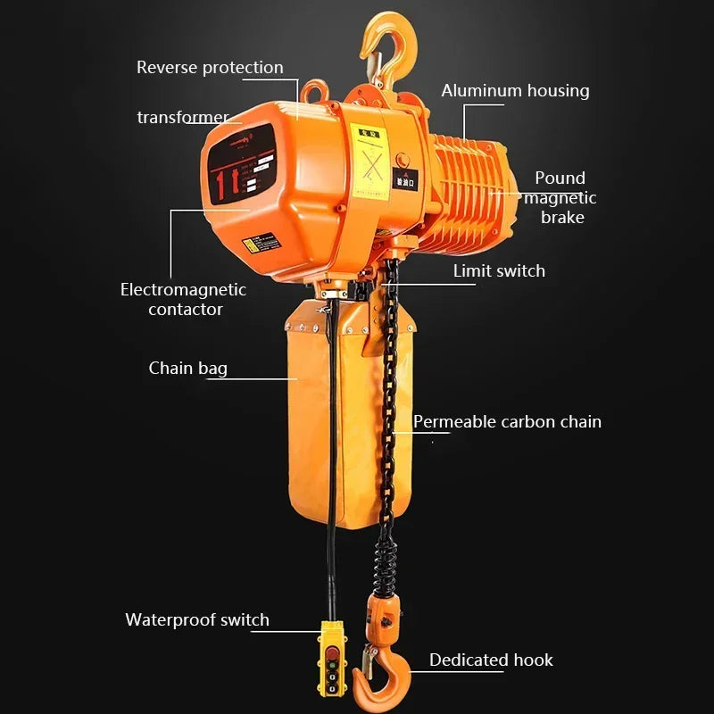 New 220V/1100W/1500W Portable Overhead Electric Chain Hoist Crane Fixed Single Chain Industrial Hoist Chain Hoist Lifting