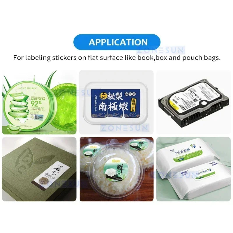 ZONESUN ZS-TB851 Automatic Flat Surface Labeling Machine Top Label Flat labeler Applicator Bags Cosmetics Equipment ZS-TB851