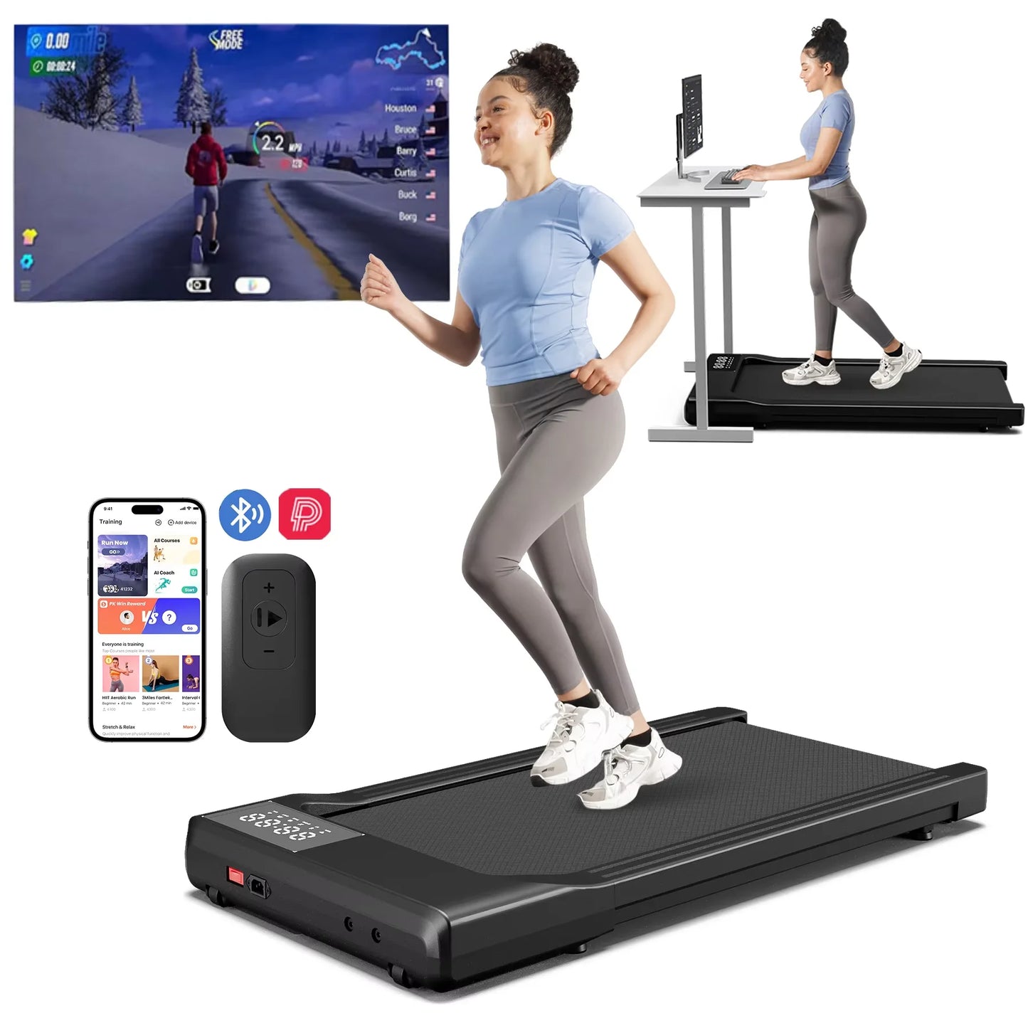 3-in-1 Portable Treadmill with Remote Cntrol LED Display 2.5HP Silent Walkingpad Jogging Machine for Home Office 300LBS Capacity
