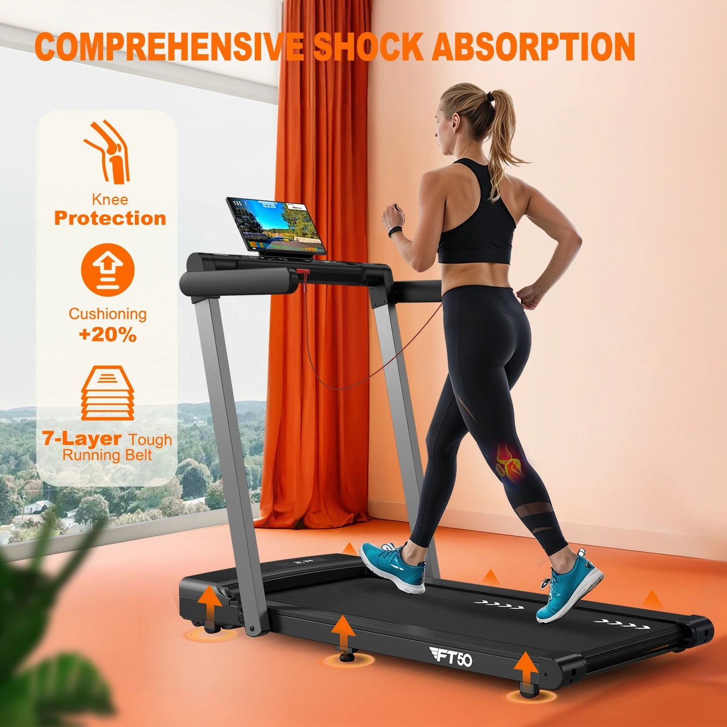 Mettlematic 2-in-1 Treadmill for Home, 12 Km/H, Dual Led Display, 12 Programs, Foldable, Shock-Absorbing, App Compatible, 2-Year
