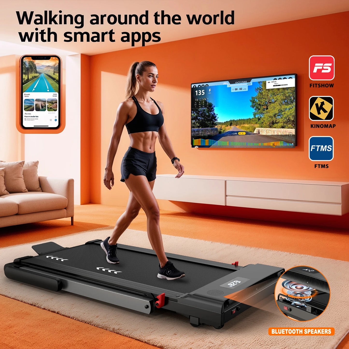 Mettlematic 2-in-1 Treadmill for Home, 12 Km/H, Dual Led Display, 12 Programs, Foldable, Shock-Absorbing, App Compatible, 2-Year