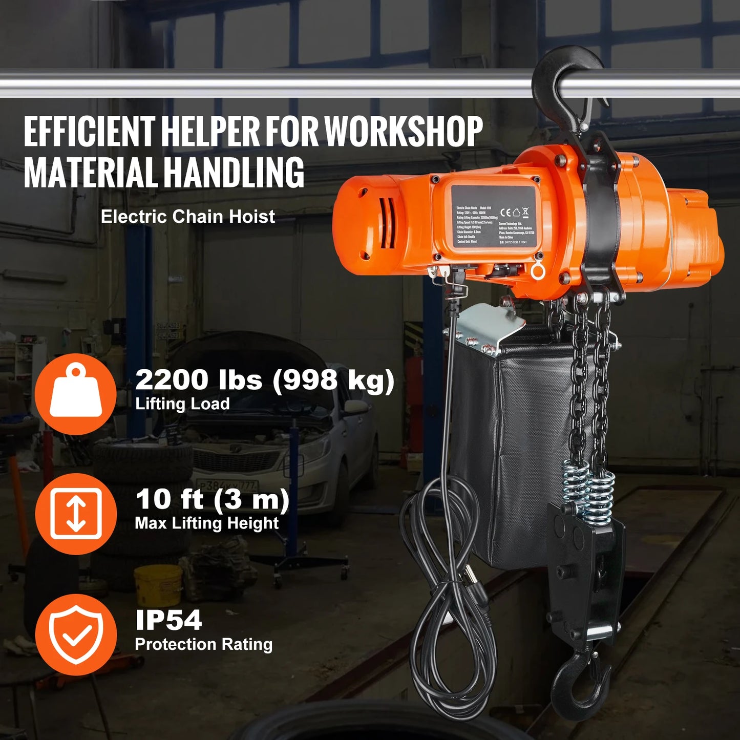 SucceBuy 2200 lbs Electric Chain Hoist Single Phase Overhead Lifting Crane with Chain 10 ft  Wired Remote Control for Garage