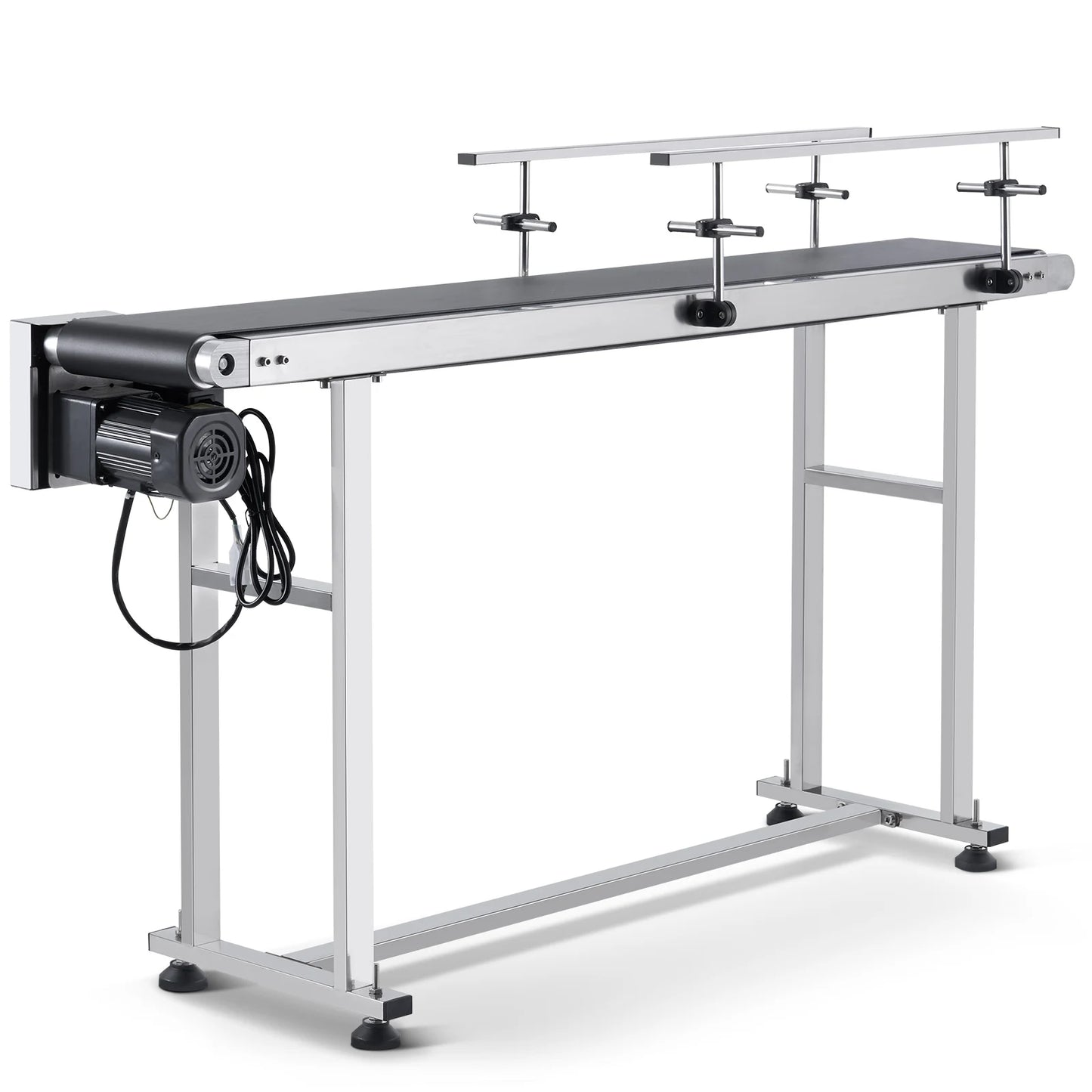 SucceBuy PVC Belt Conveyor Table Double Guardrail Stainless Steel Motorized Adjustable Speed for Factory Inkjet Coding Powered