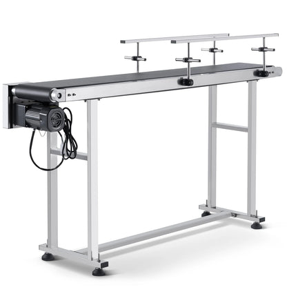 SucceBuy PVC Belt Conveyor Table Double Guardrail Stainless Steel Motorized Adjustable Speed for Factory Inkjet Coding Powered