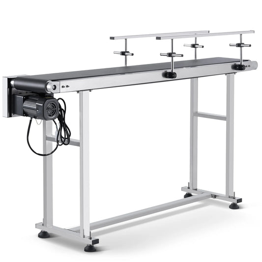 SucceBuy PVC Belt Conveyor Table Double Guardrail Stainless Steel Motorized Adjustable Speed for Factory Inkjet Coding Powered