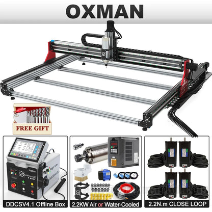 BulkMan3D OXMAN 4-Axis CNC Router Kit with Closed-Loop 20K Speed SFU1610 Ball Screw Dual Linear Rails for Metal Wood Plastic DIY