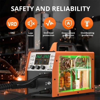 HITBOX 250A 6 in 1  Aluminum Welding Machine ARC MMA/MIG Gas Gasless/Lift TIG 2T 4T IGBT Inverter Semi-Automatic MIG Welder