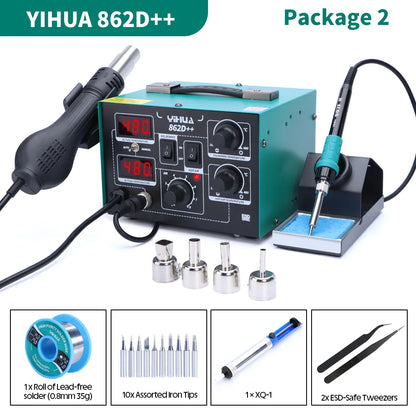 YIHUA 862D++ Soldering Iron Hot Air 2 in 1 Rework Station BGA SMD Phone Repair Welding Tool with Auto Manual Mode