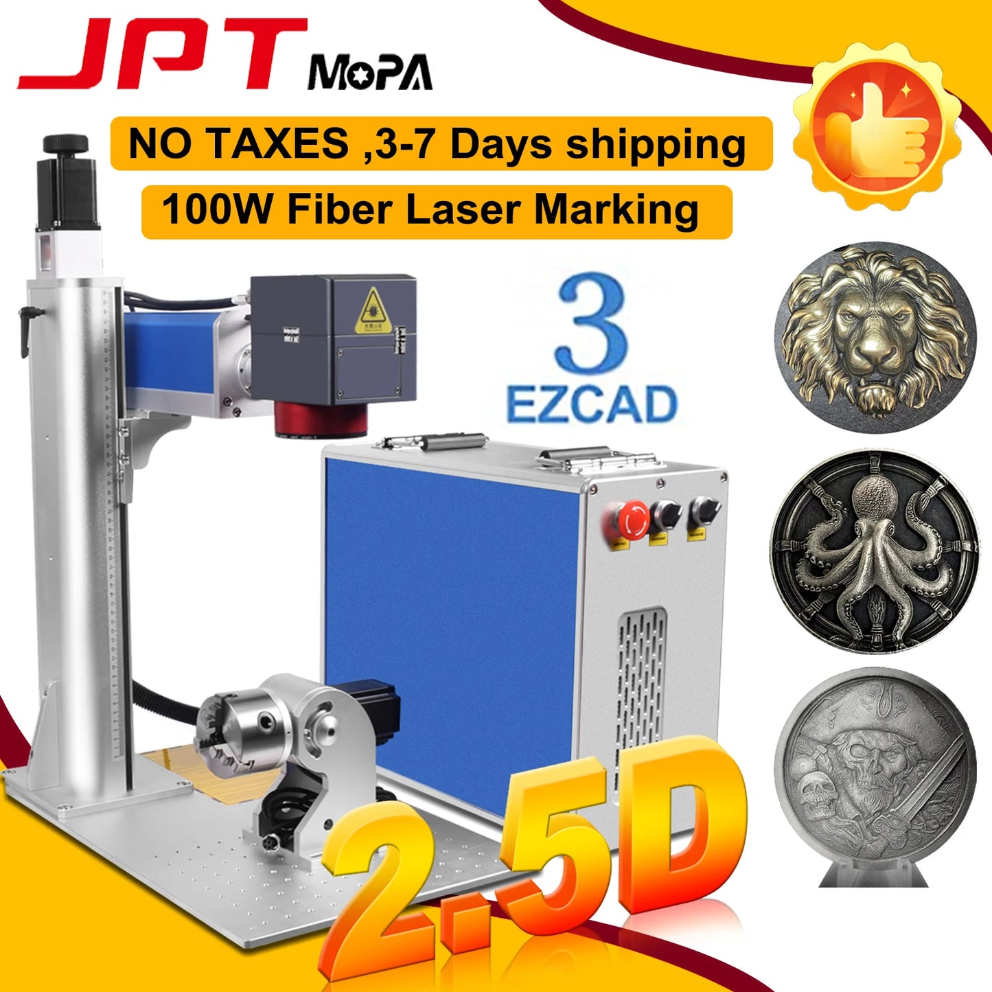 2.5D 300W JPT Mopa Fiber Laser Marking Cutting Machine 3D Relief Deep Engraving for All Metal 200W Fiber Laser Deep Engraver
