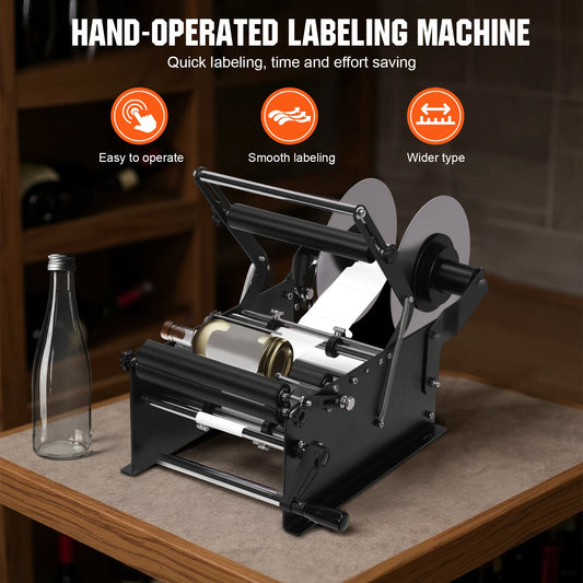 Manual Labeling Machine Hand Crank Simple Labeling Tool Label Applicator with Handle Round Bottle Sticker for Cans and Bottles