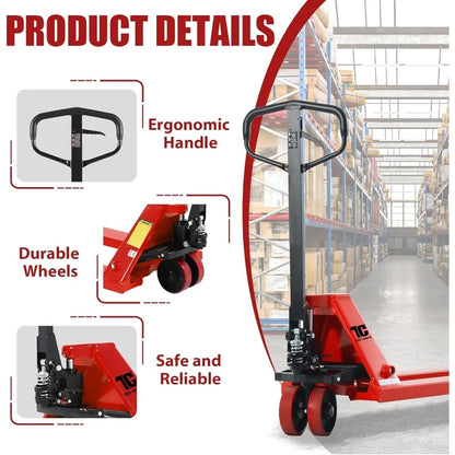 Tory Carrier Hand Pallet Jack Truck 6600 Lb. Capacity Manual Pallet Trucks 27 x 48 Forks Standard Duty Hand Pallet Jacks
