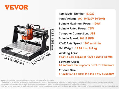 SucceBuy CNC Router Machine 3 Axis GRBL Control Wood Engraving Carving Milling Machine Kit for Wood Acrylic MDF PVC Plastic Foam