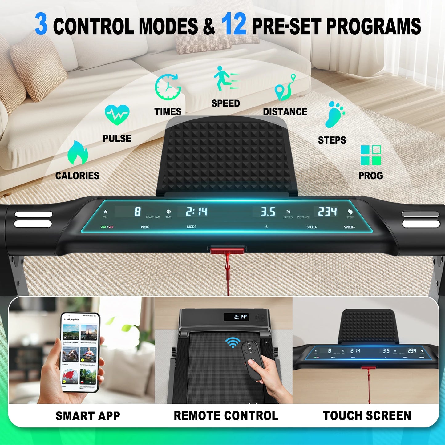 FYSIQ Treadmill for Home Use, 2.25Hp Motor, Speed 1-12Km/H, 7-Layer Running Surface, No Assembly Required