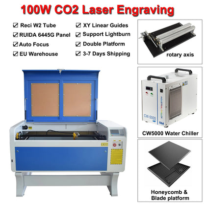 100W CO2 Laser Engraving Machine 1000*600mm Laser Cutting Machine RECI W2 CO2 Laser Tube Engraver Fabric Wood Leather EU Ship