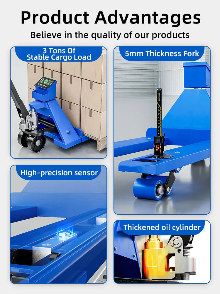 SK 1-3 ton manual forklift manual pallet truck with weight and printing function for warehouse pallet jacks
