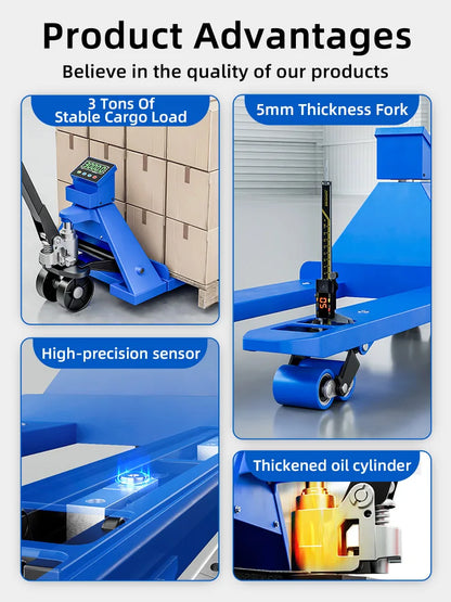 SK 1-3 ton manual forklift manual pallet truck with weight and printing function for warehouse pallet jacks