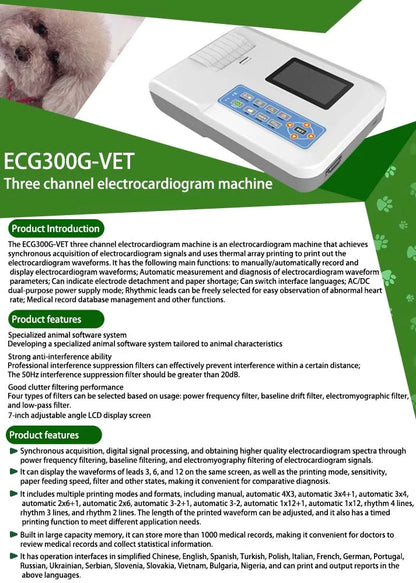 Three-channel Veterinary Vet Machine Monitor Stress Electrocardiograph Portable Ekg Machine for Animal Use