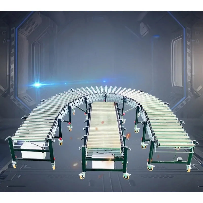 Electric retractable roller conveyor for warehouse loading and unloading