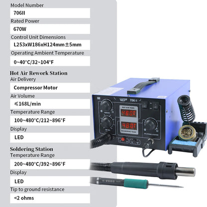 WEP T12 Soldering Station With Hot Air Gun Air Pump 2-in-1 Desoldering Reowrk Welding Iron Station For SMD PCB Repair Tool