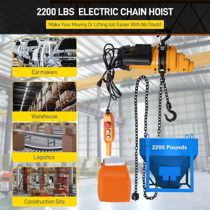 Electric Chain Hoist Winch 1Ton - 2200Lbs Chain Electric Lift Hoist Single Phase Overhead Crane Hoist Max Lift Height 13Ft 110V