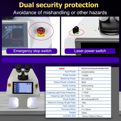 200W Jewelry Laser Spot Welder for Gold and Silver Metal Spot Soldering Machine CCD Laser Soot Welder Jewellry Laser Welding