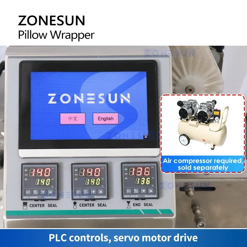 ZONESUN Automatic Pillow Packaging Horizontal Flow Wrapper Machine Pouch Packing Production Machine ZS-ZB370S
