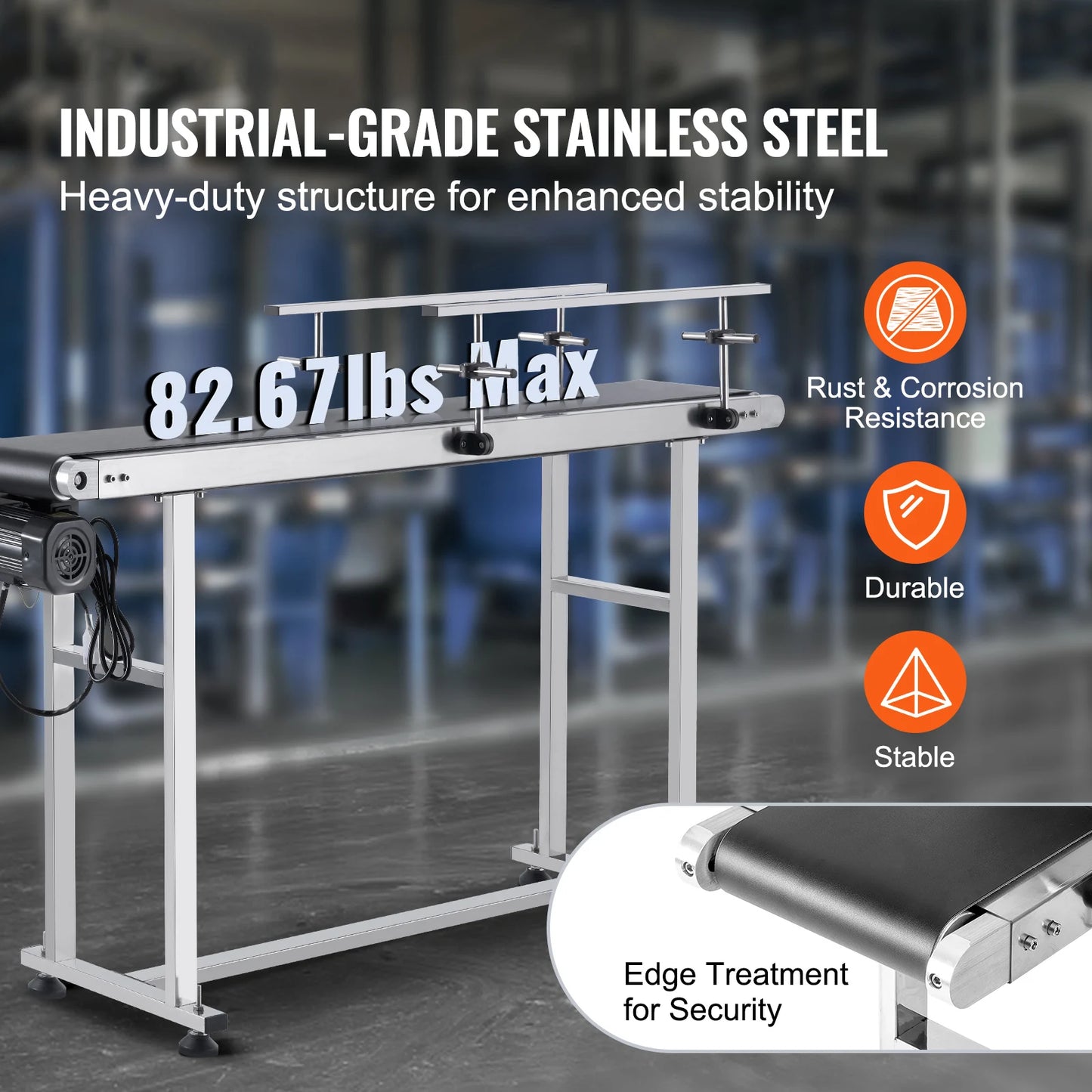 SucceBuy PVC Belt Conveyor Table Double Guardrail Stainless Steel Motorized Adjustable Speed for Factory Inkjet Coding Powered